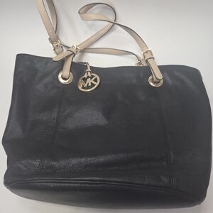 Michael Kors Black Tote with Gold and Tan Accents